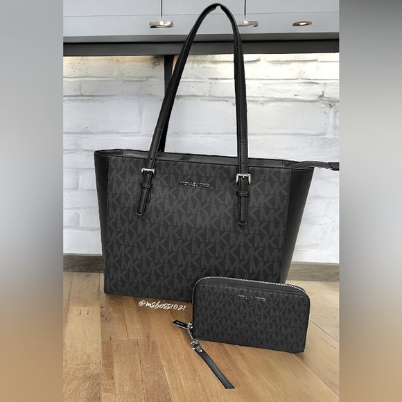 Michael Kors TZ Jet Set Tote + Wallet in Black NWT